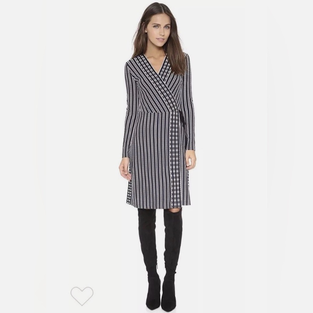Tory Burch Monochrome Striped Long Sleeve Dress | Size XS